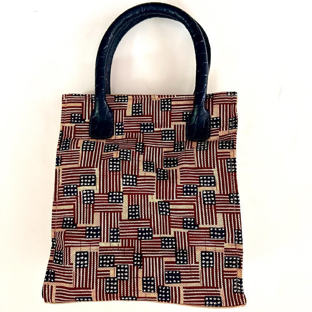 Longaberger Collectors Club Flag Patchwork Americana Canvas Tote Bag Patriotic - Picture 3 of 5